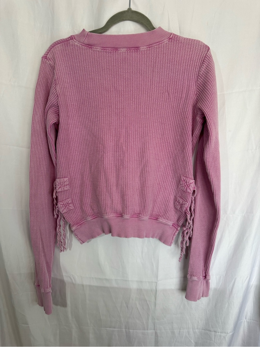 Free People FP One Interlaken Pink Waffle Knit Side Tie Thermal Top M - Picture 6 of 6